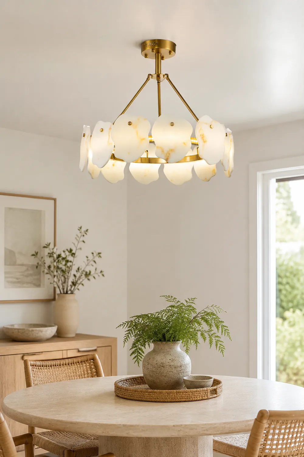 Marilyn Modern Marble Gold Round Pendant Light, Living Room - Lumpaz