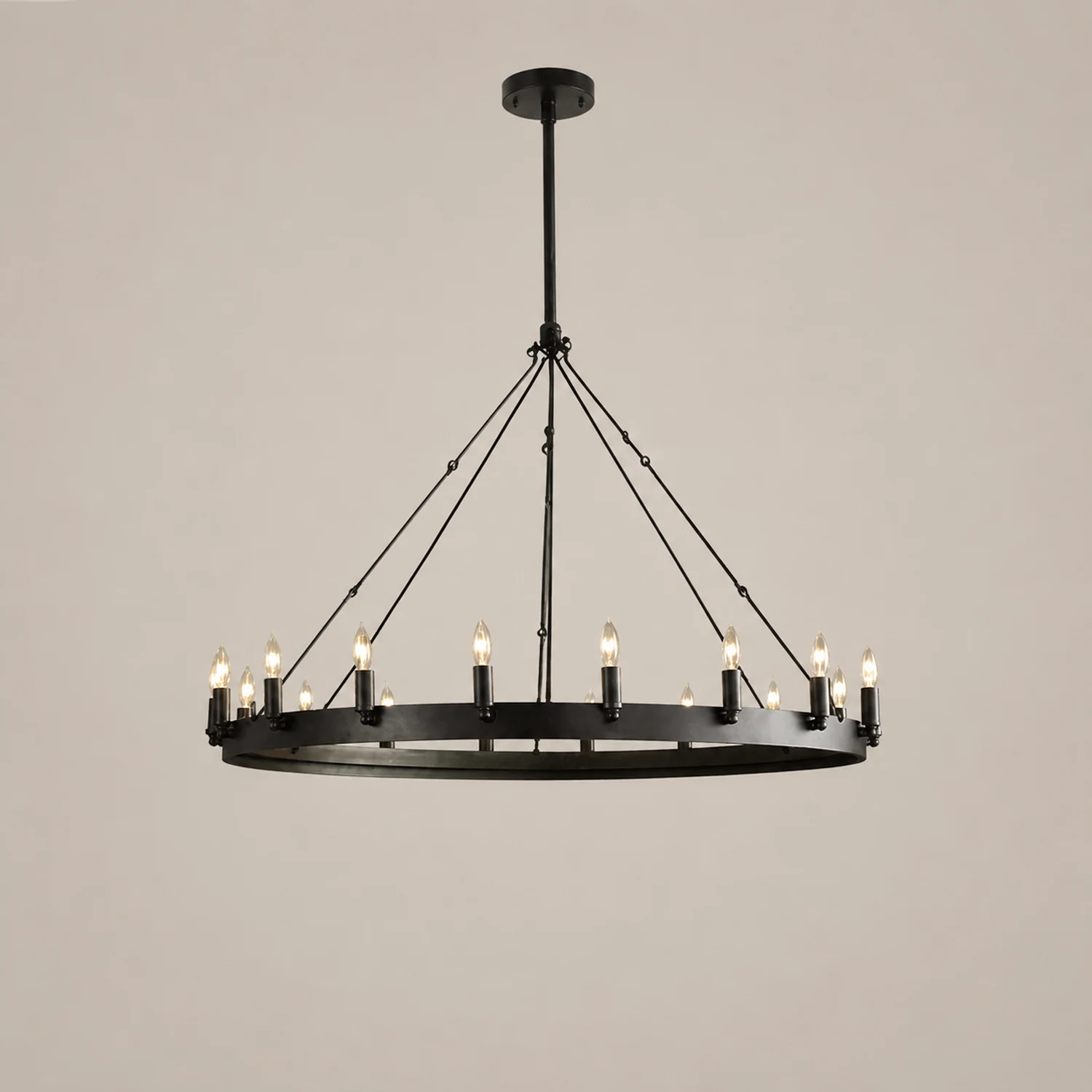 Alessio Industrial Round Candle Metal Pendant Light, Black - Lumpaz