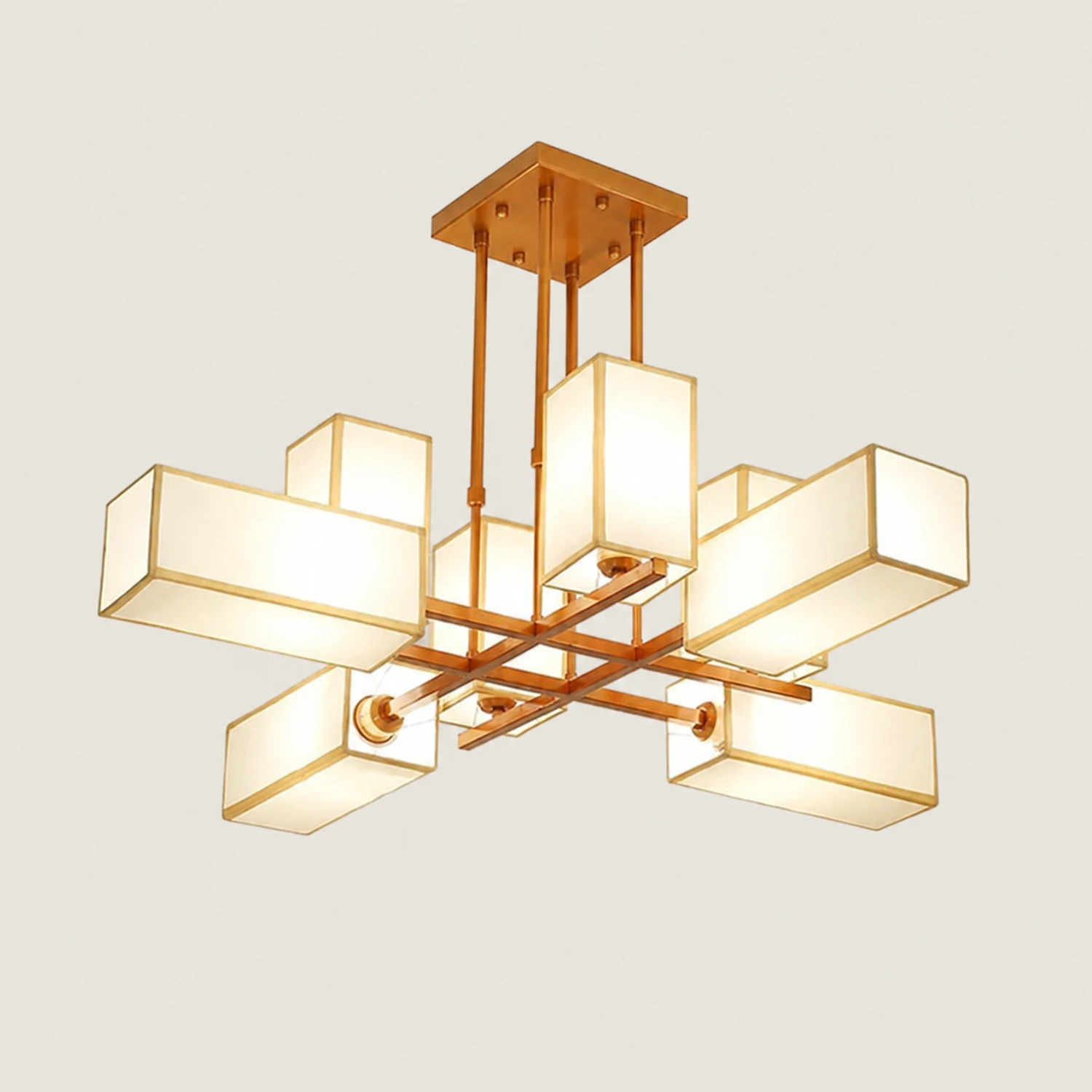 Lacey Pendant Light Square Retro, Metal/Fabric, Black/Gold, Living Room - Lumpaz
