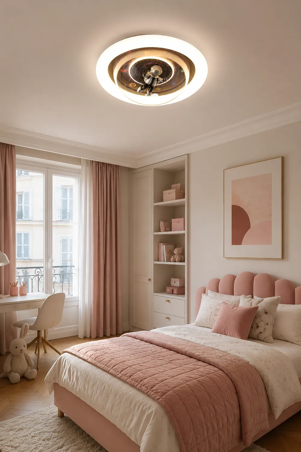 Fateh Flush Mount Ceiling Light Astronaut Modern, Metal/Acrylic, Pink/Blue, Bedroom - Lumpaz