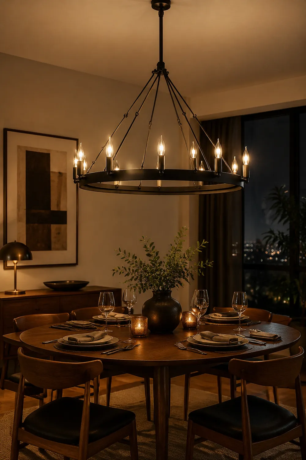 Alessio Industrial Round Candle Metal Pendant Light, Black - Lumpaz