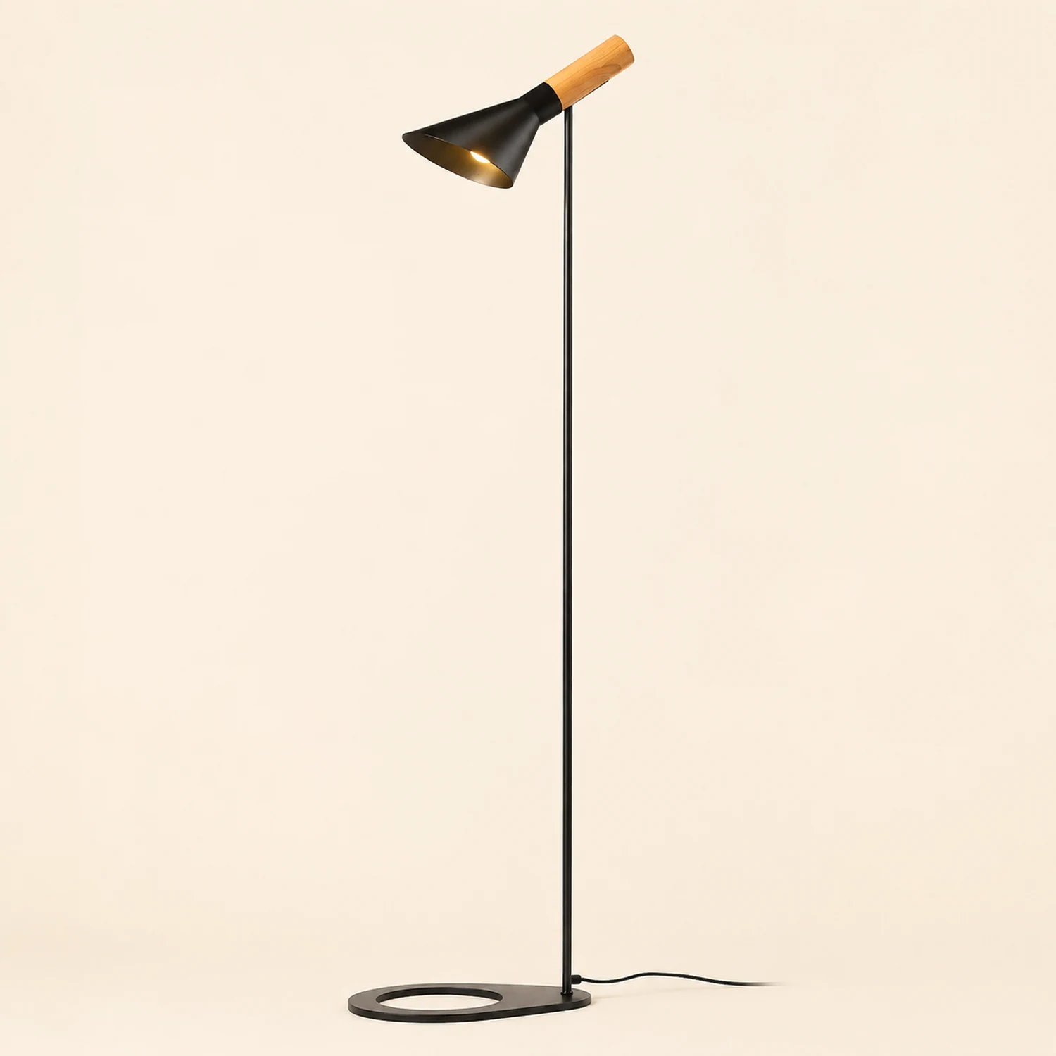 Carins Modern Minimalist Metal/Wood Floor Lamp, Black/White - Lumpaz