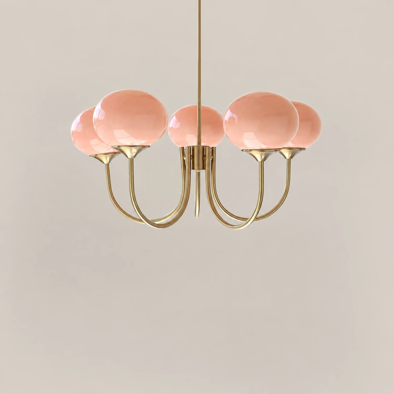 Hailie Retro Art Deco Globe Chandelier, White/Pink/Beige - Lumpaz