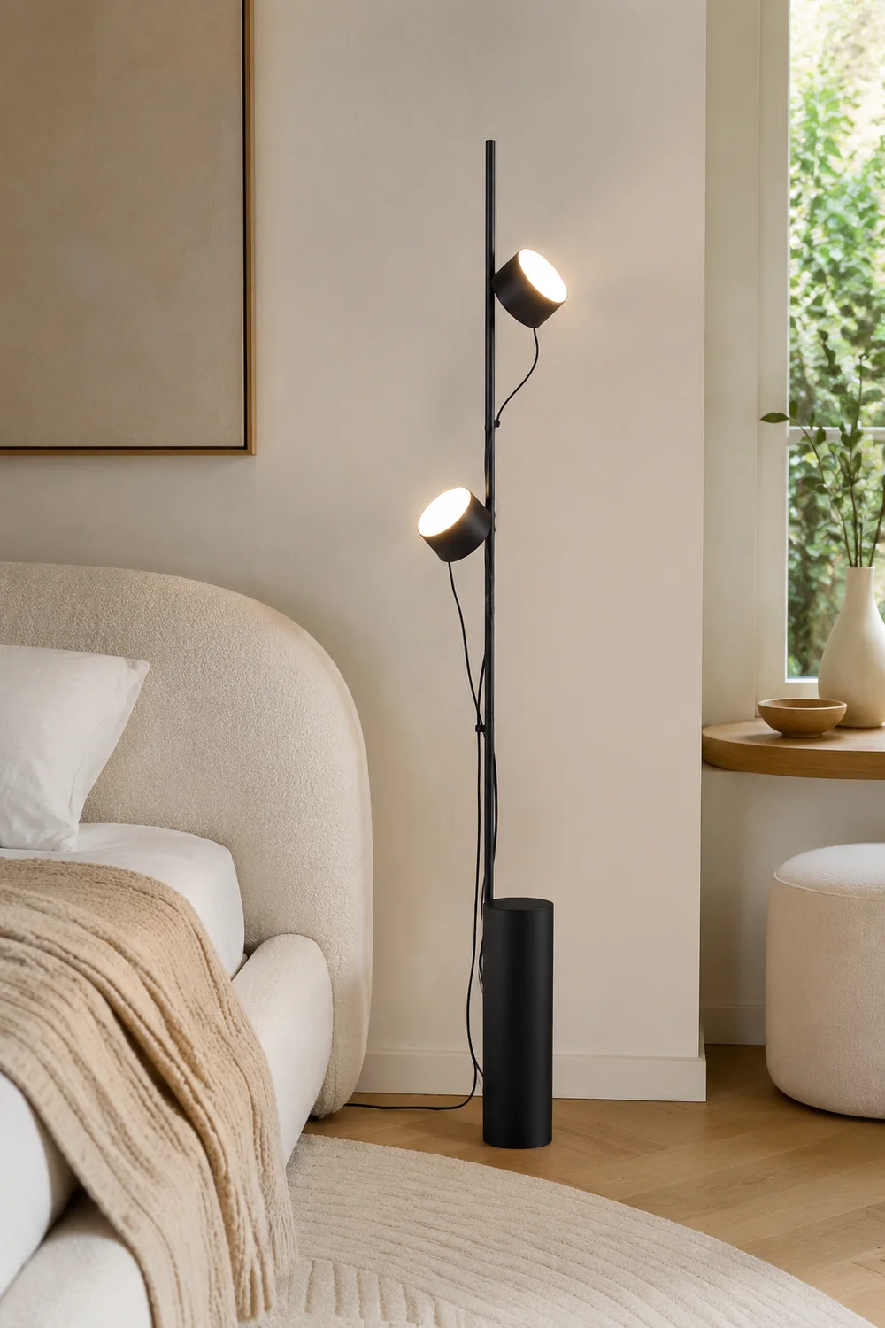 Avi Floor Lamp Cylindrical/Linear Modern, Metal, Black, Bedroom - Lumpaz