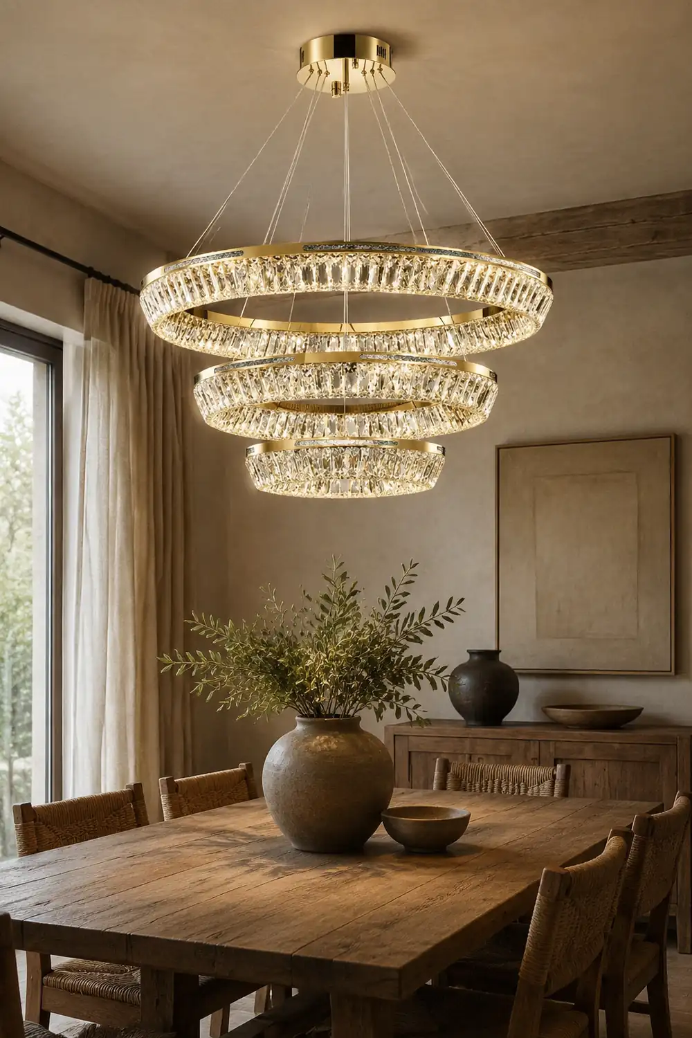 Marilyn Modern Luxury Crystal Gold Chandelier, Tri-Circle - Lumpaz