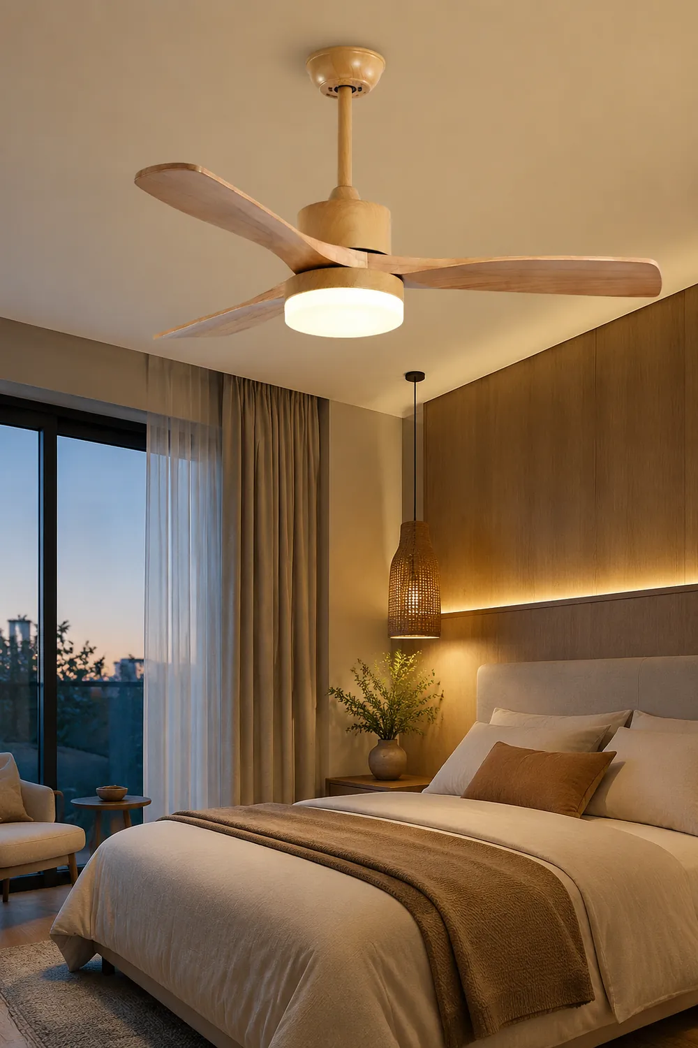 Ozawa Wooden Ceiling Fan Light, DIA 52'' - Lumpaz