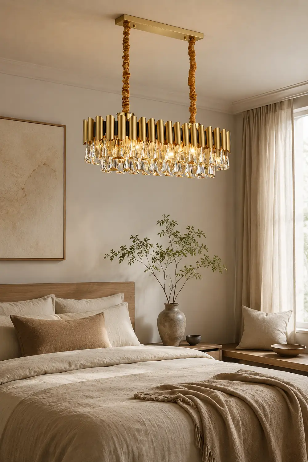 Marilyn Rectangular Luxury Metal Crystal Chandelier, Gold, Small - Lumpaz
