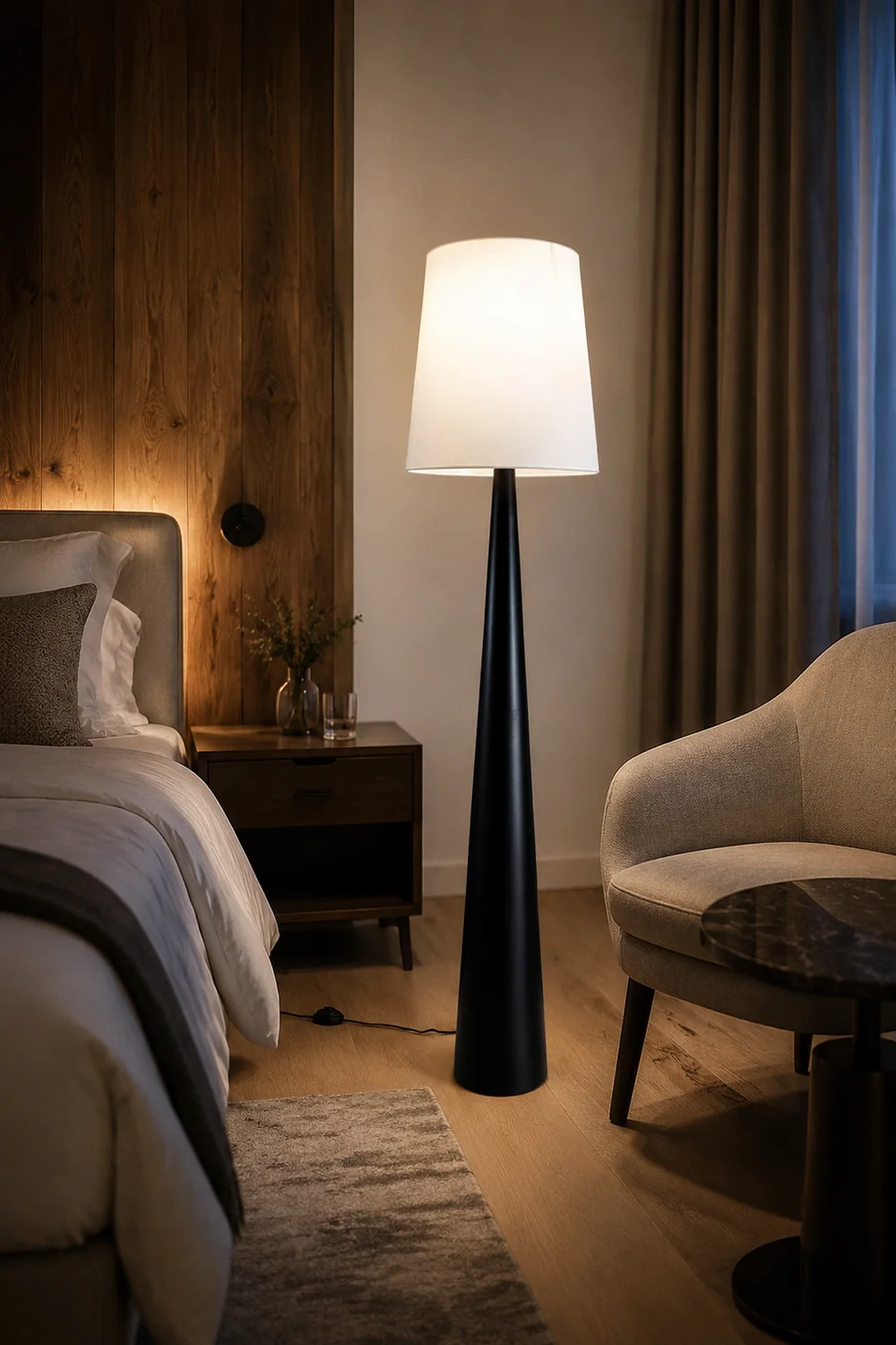 Eryn Floor Lamp Cone Shaped Nordic, Fabric Art, White, Living Room - Lumpaz