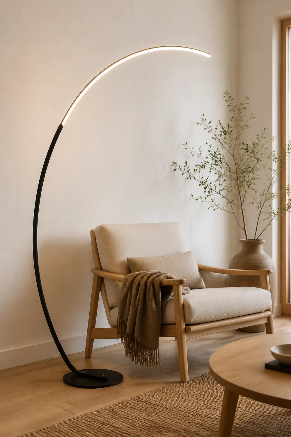 Edge Modern Arc LED Floor Lamp, Black/White, Metal/Silicon - Lumpaz