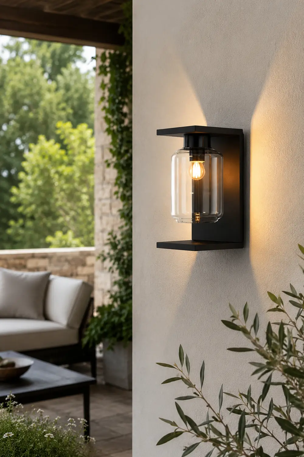 Outdoor Waterproof LED Glass Black Modern Solar Wall Lights with Remote - Lumpaz
