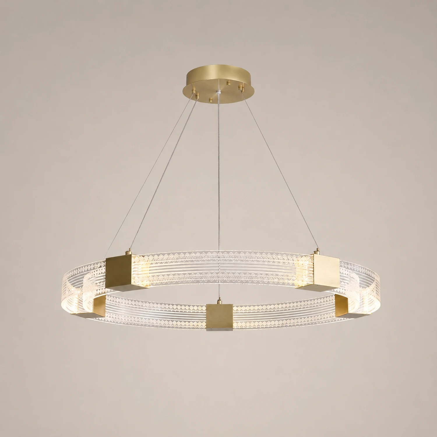 Evette Modern Round/Oval Acrylic/Metal Pendant Light, Gold - Lumpaz