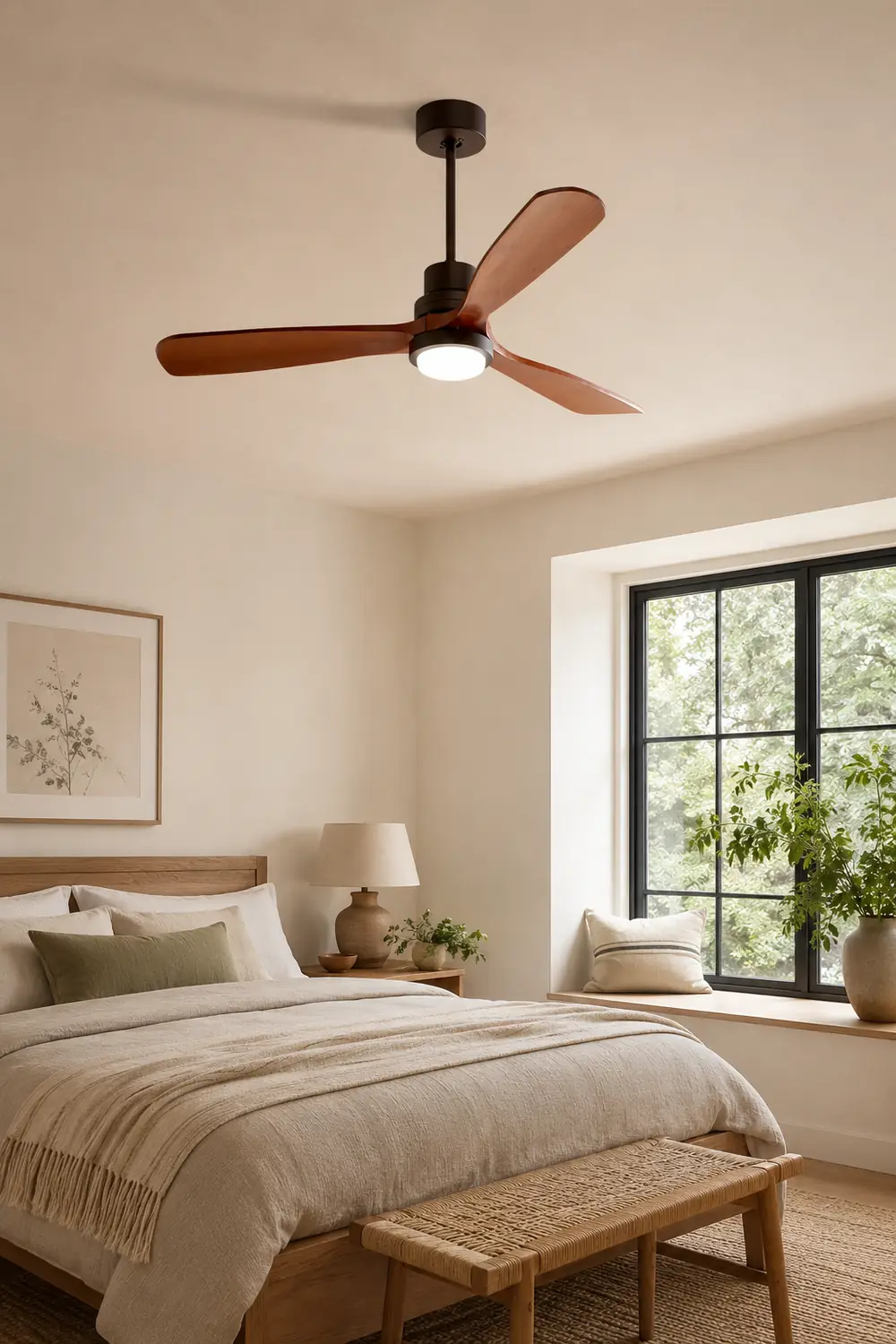 Haydn 3-Blade Modern DC Ceiling Fan Light, Black & Wood, 52'' - Lumpaz