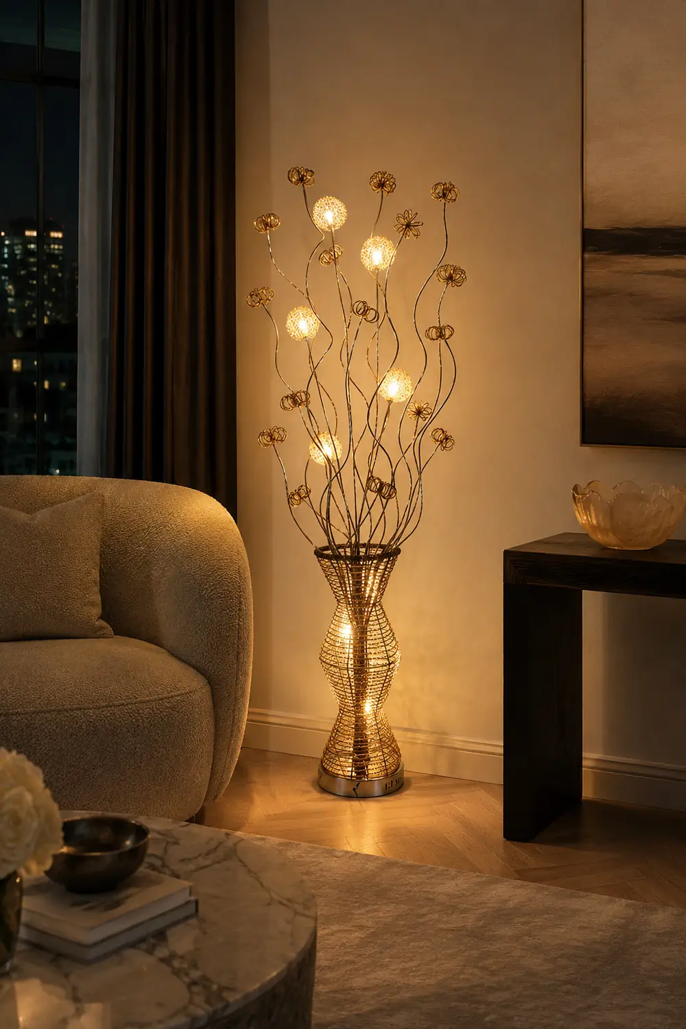 Bella Scandinavian Style Art Deco Handmade Metal Vase Gold Floor Lamp - Lumpaz