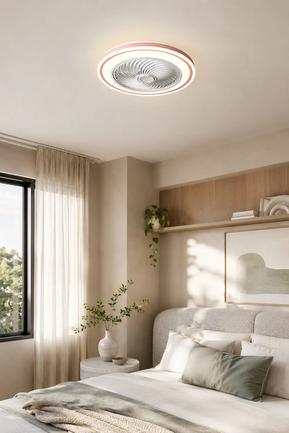 Quinn Round Ceiling Fan with Light, Bedroom - Lumpaz