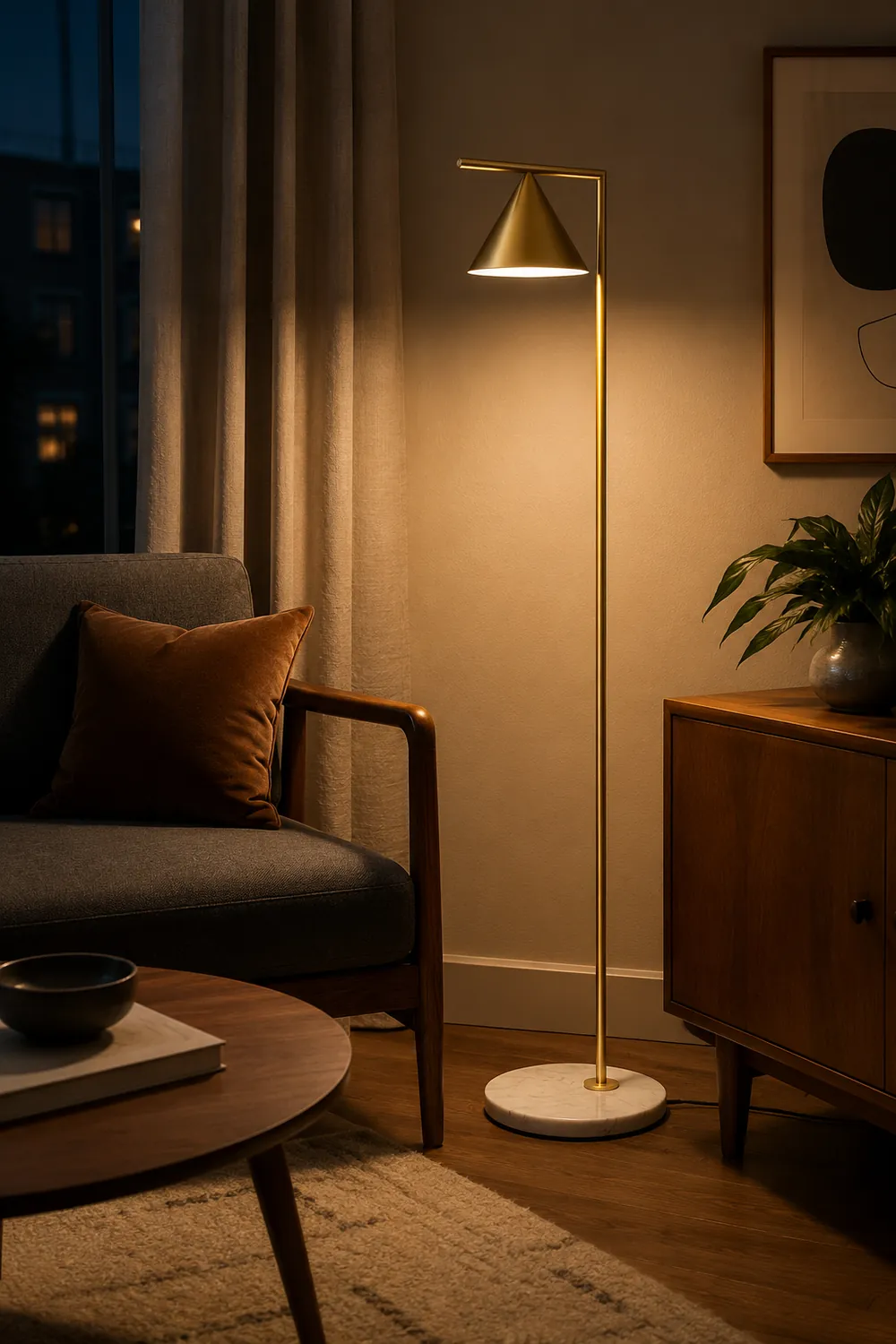 Carins Modern Geometric Marble Base Floor Lamp, Black/Gold - Lumpaz