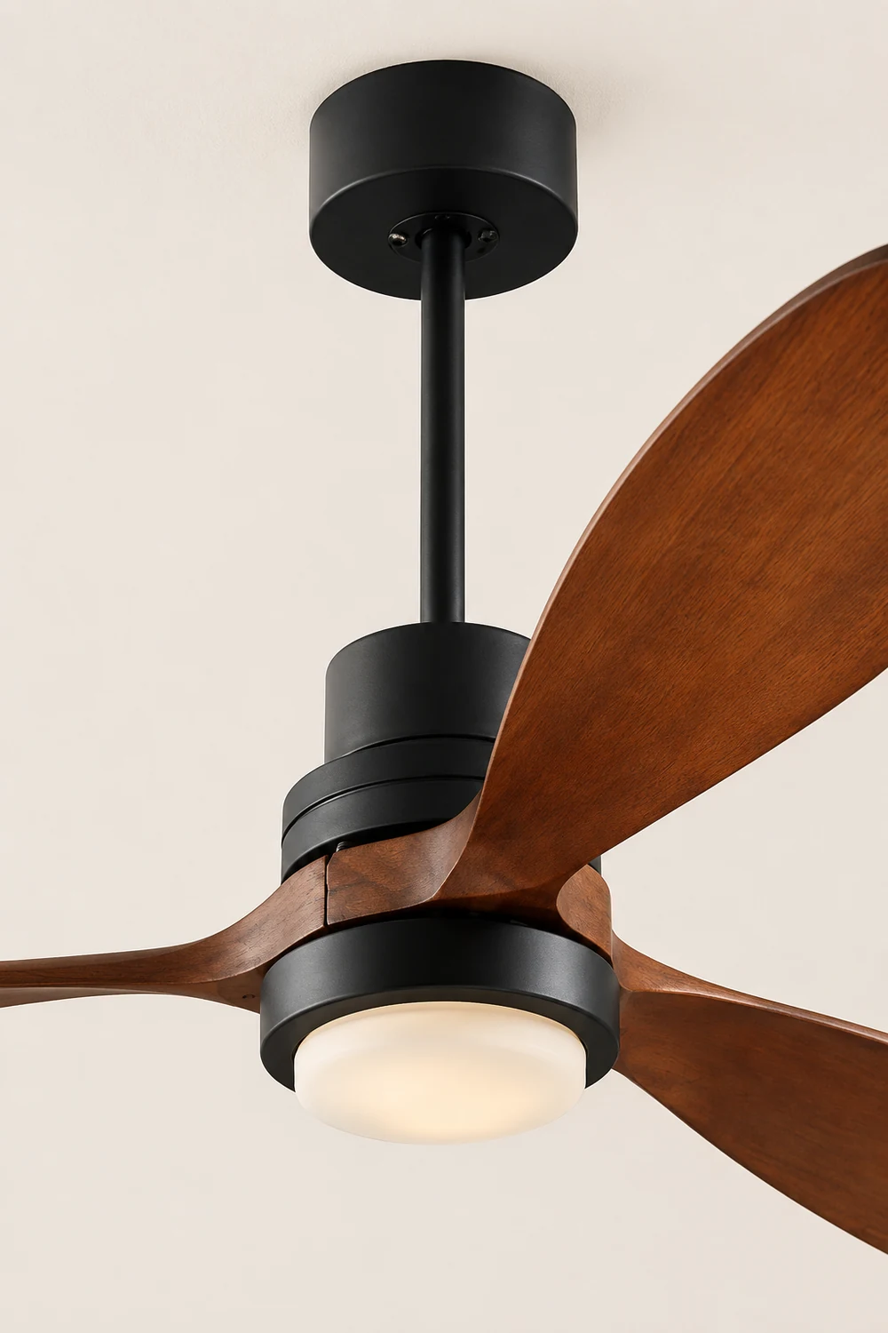 Haydn 3-Blade Black DC Ceiling Fan with Light, Metal & Wood, 52'' - Lumpaz