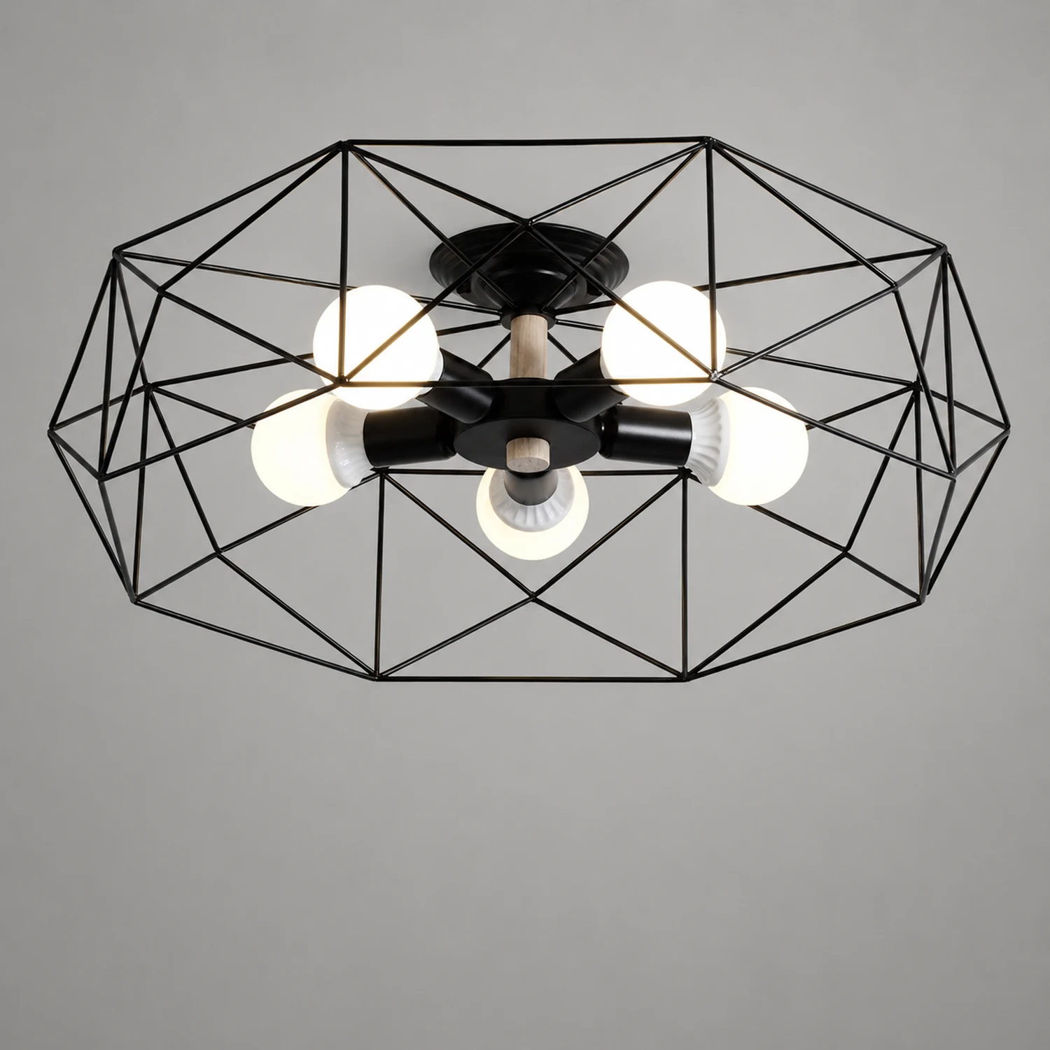 Cooley Modern Geometric Lantern Metal Flush Mount Ceiling Light, Black/White/Gold - Lumpaz
