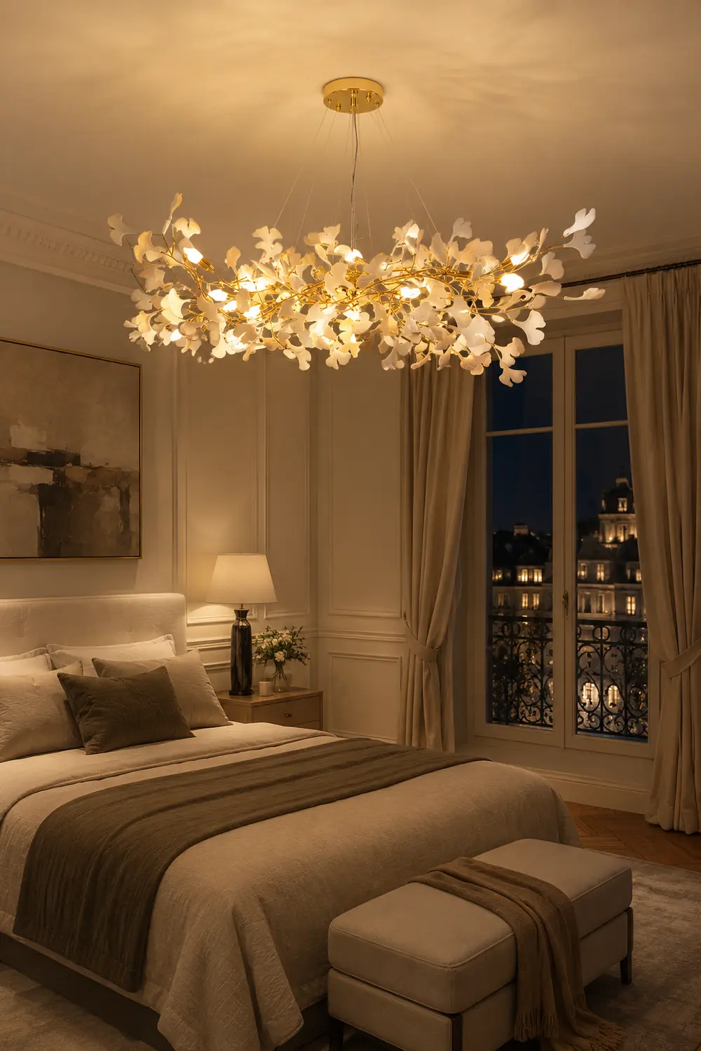 Ophelia Gildglow Luxury Ceramic Chandelier Large Foyer Gingko Leaf Living Room - Lumpaz