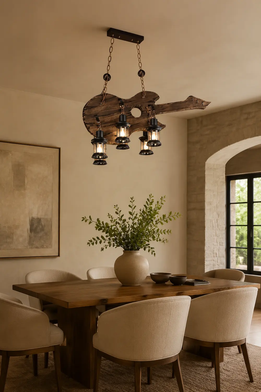 Austin Farmhouse 6 Lantern Guitar Wood/Metal Pendant Light - Lumpaz