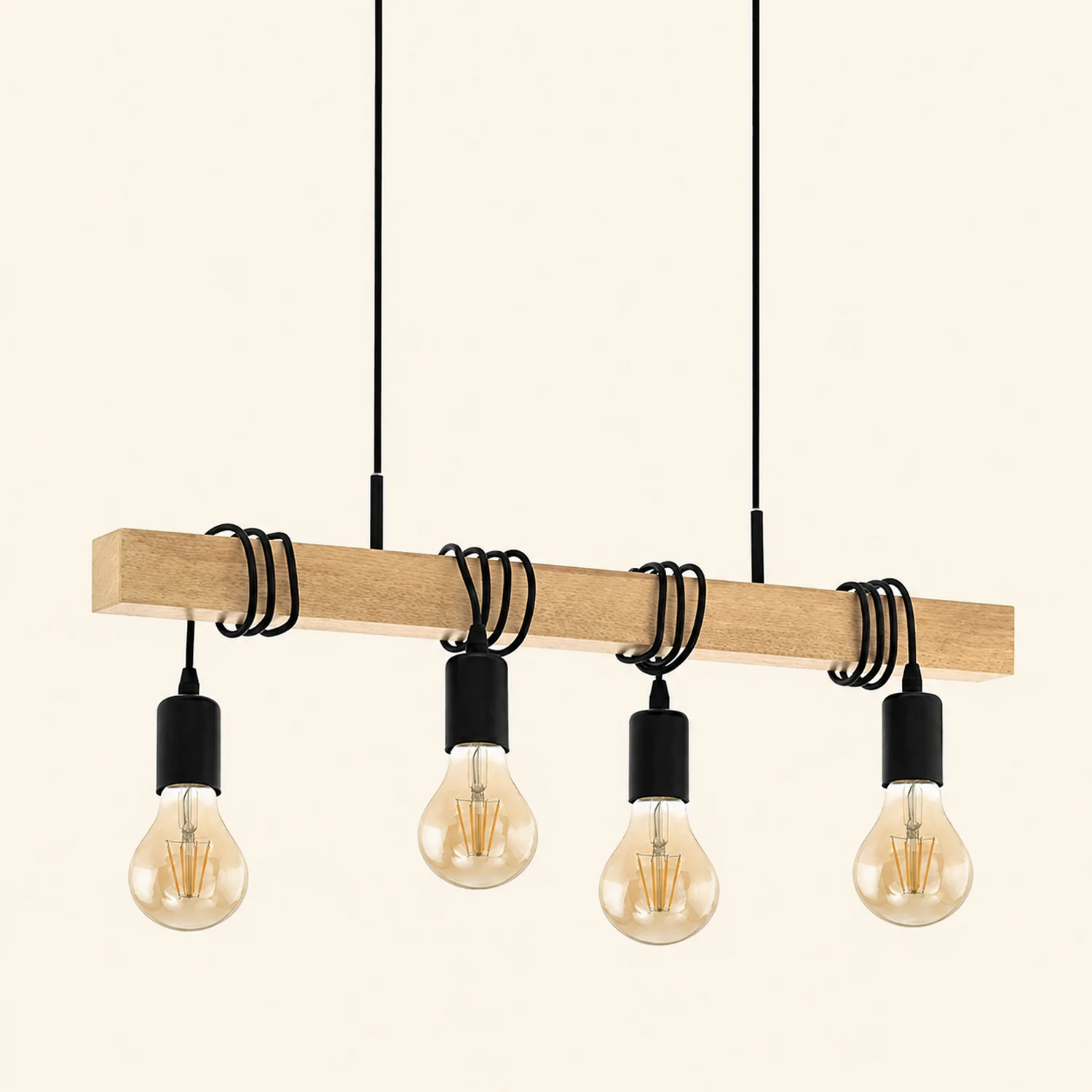 Alessio Rustic Linear Wood Pendant Light, Black, 4 Heads - Lumpaz