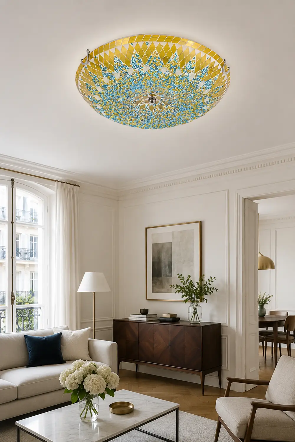 Eryn Modern Mediterranean Glass Flush Mount Ceiling Light Blue/Yellow/White - Lumpaz
