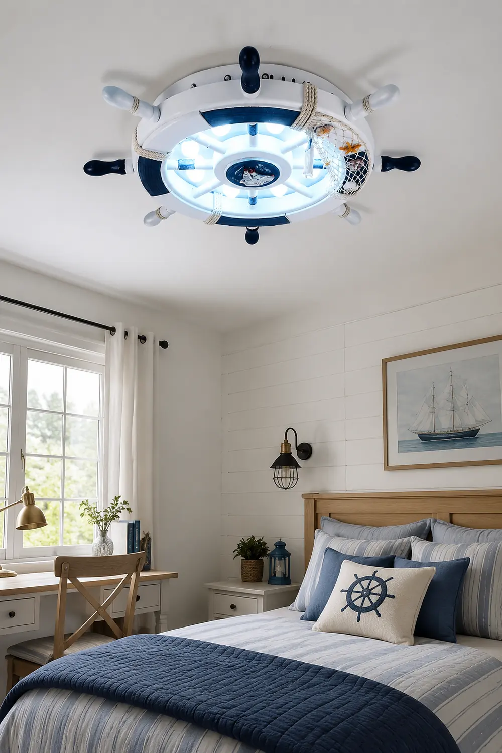 Quinn Modern Rudder Metal Flush Mount Ceiling Light White/Blue Bedroom - Lumpaz