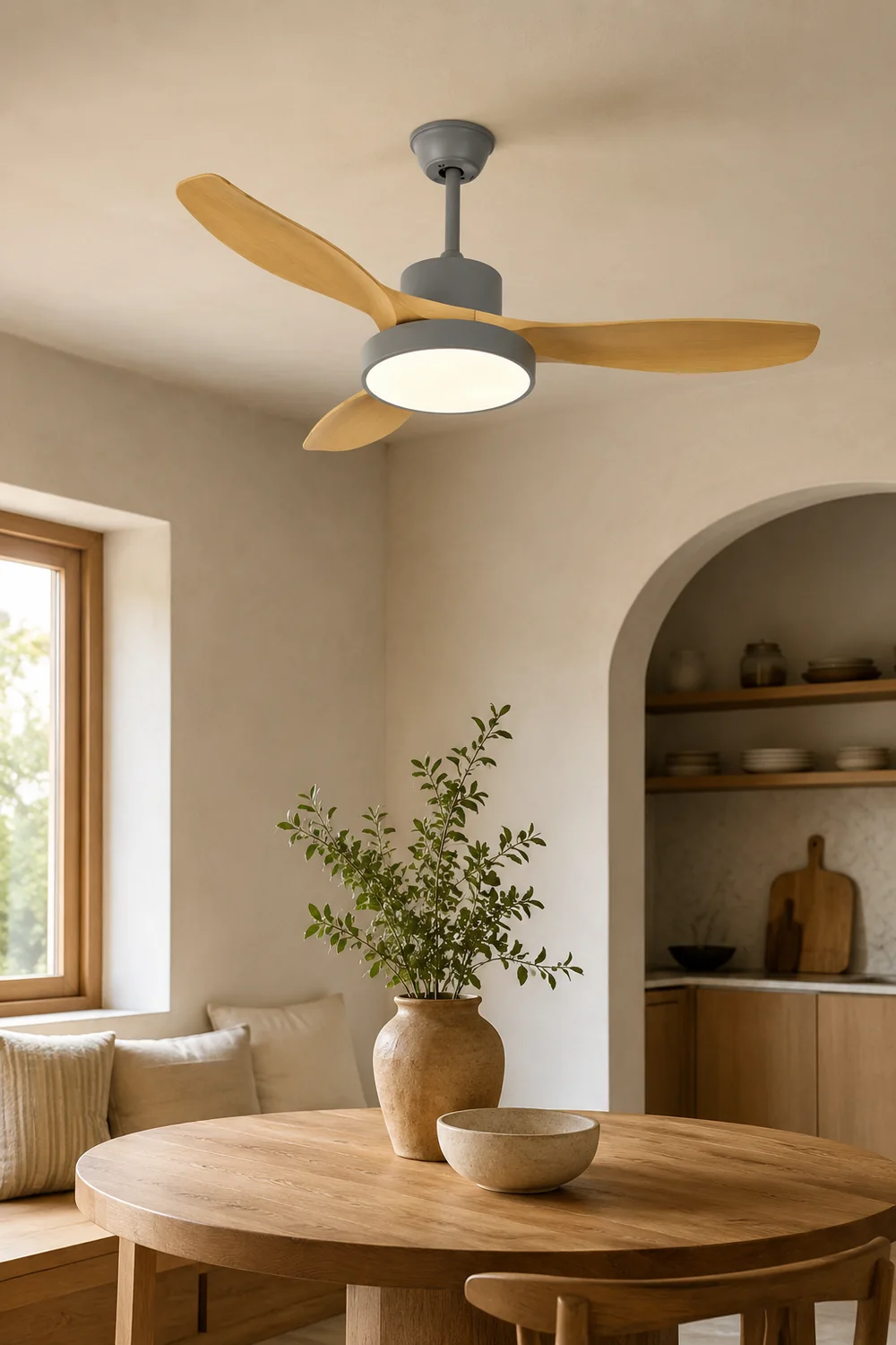 Ozawa 3-Blade Wood & Gray Basic DC Ceiling Fan with Light, 39.4''/47.2''/55.1'' - Lumpaz