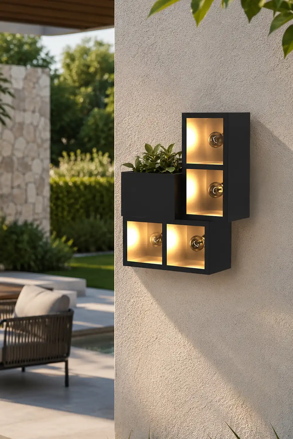 Waterproof Creative Square Combination LED Black Wall Lamp with Flowerpot - Lumpaz