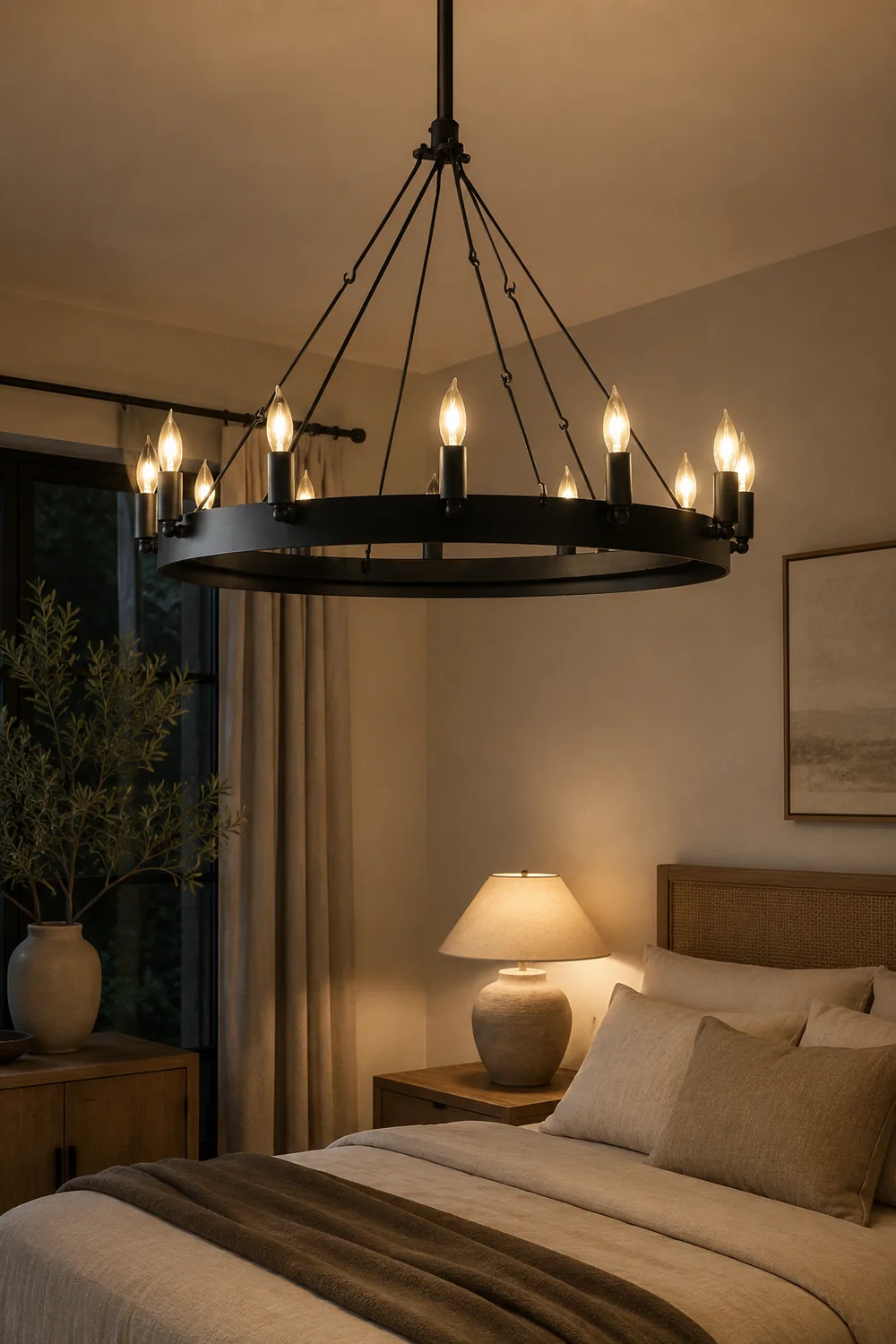 Alessio Industrial Round Candle Metal Pendant Light, Black - Lumpaz
