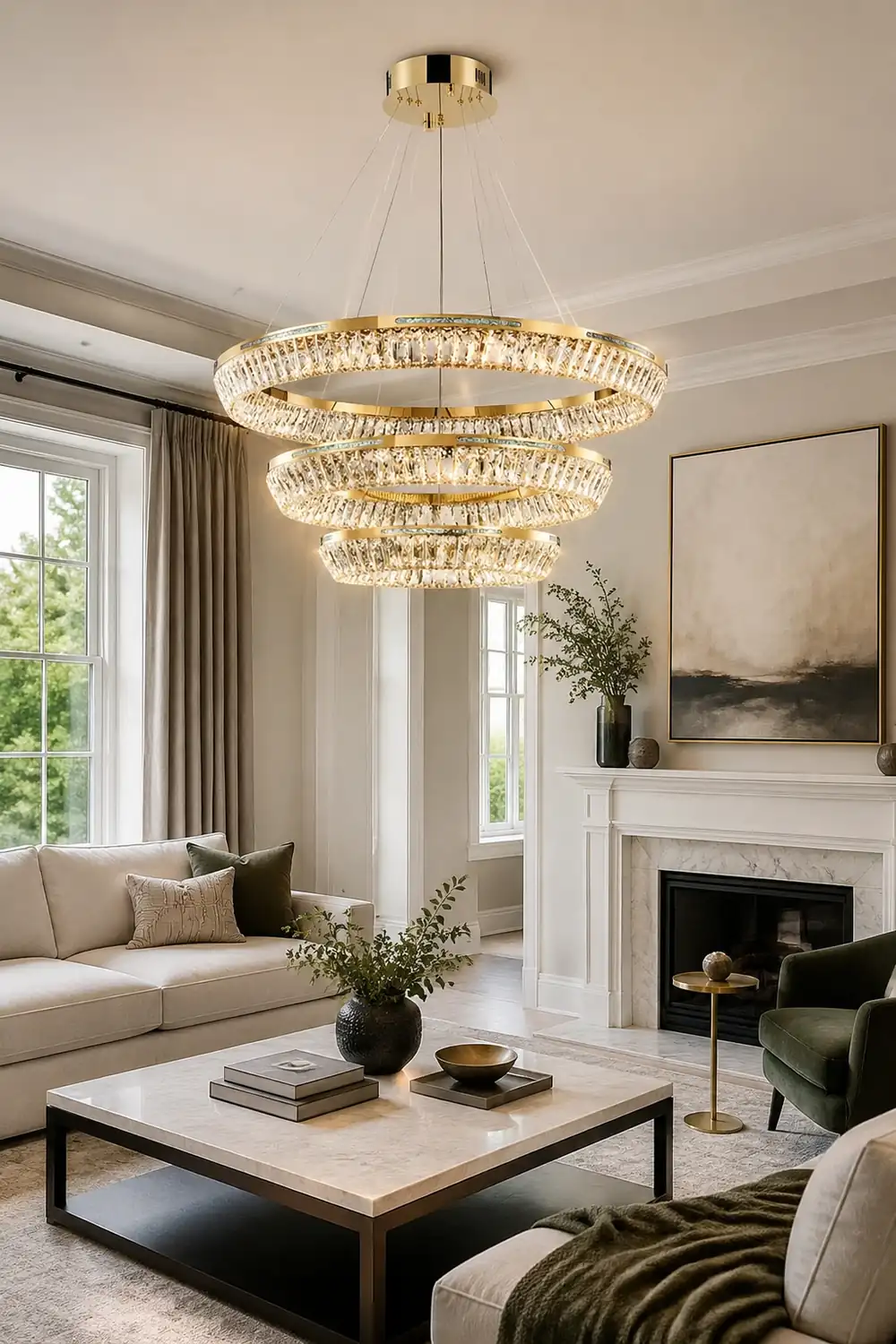Marilyn Modern Luxury Crystal Gold Chandelier, Tri-Circle - Lumpaz