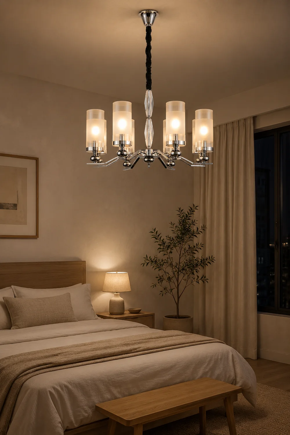 Alessio Retro Silver Metal/Glass Chandelier/Wall Lamp, Living Room - Lumpaz
