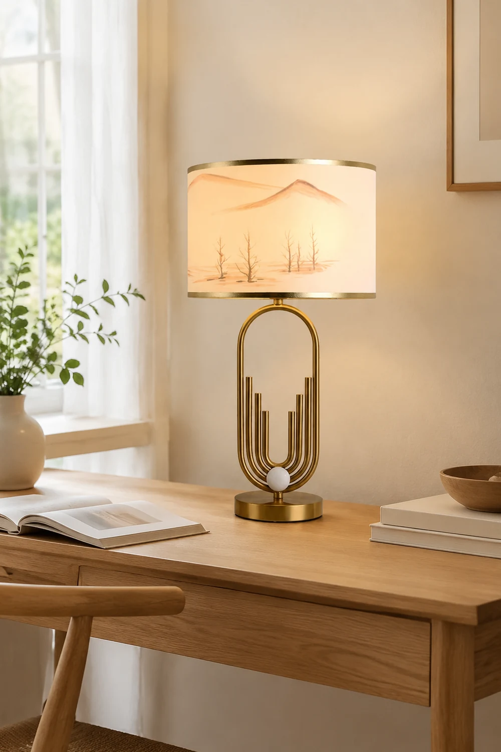 Sano Table/Floor Lamp Landscape, Metal/Fabric, Bedroom - Lumpaz