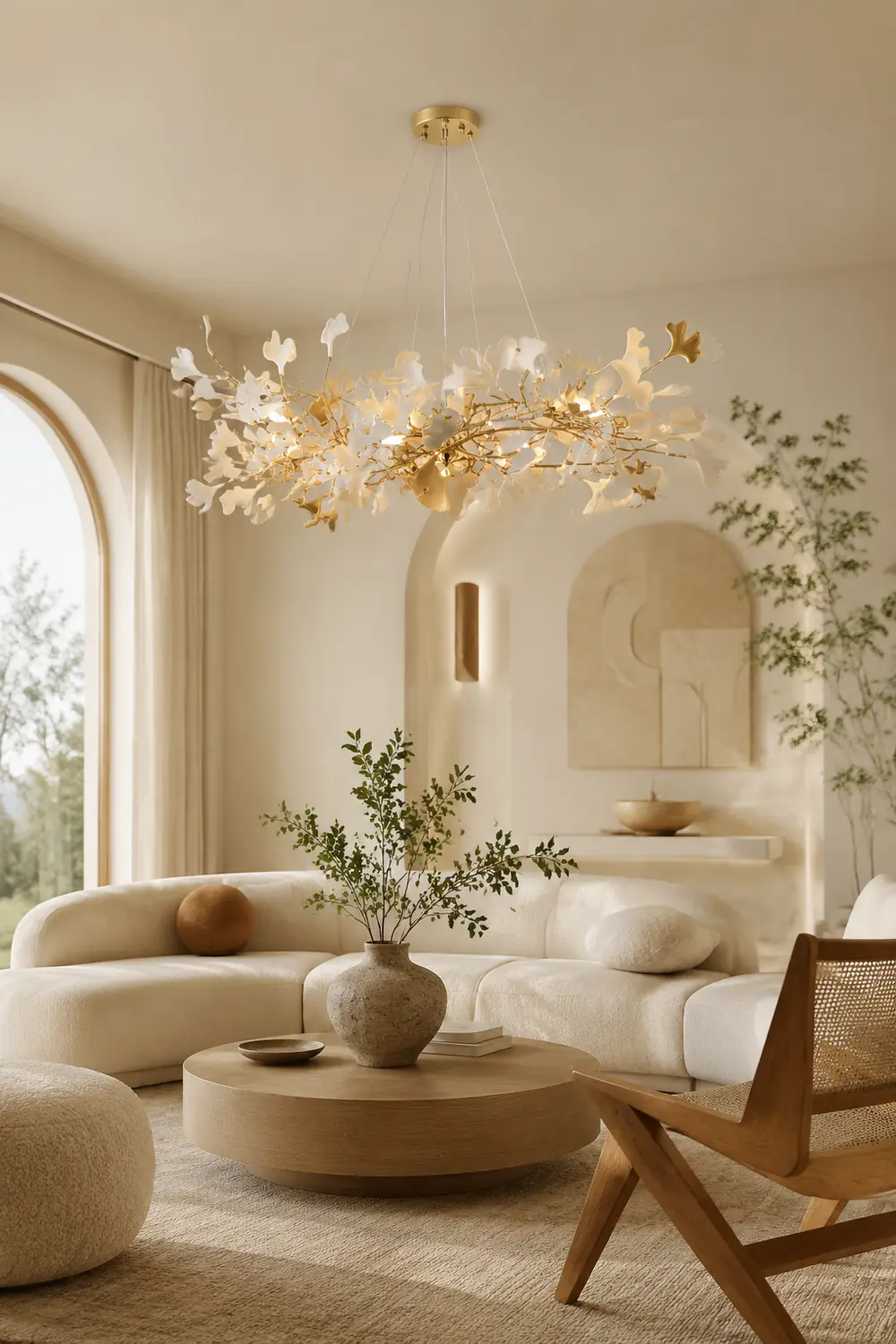 Ophelia Gildglow Luxury Ceramic Chandelier Large Foyer Gingko Leaf Living Room - Lumpaz