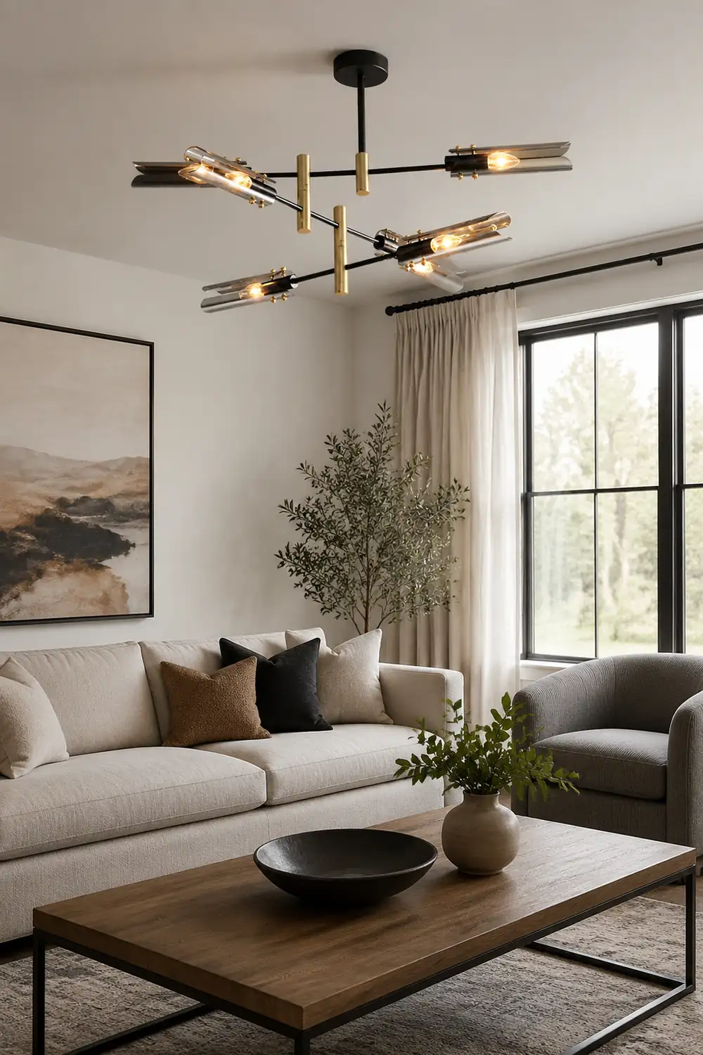 Sanna Modern Metal/Glass Semi-Flush Mount Ceiling Light, Gray/Amber - Lumpaz