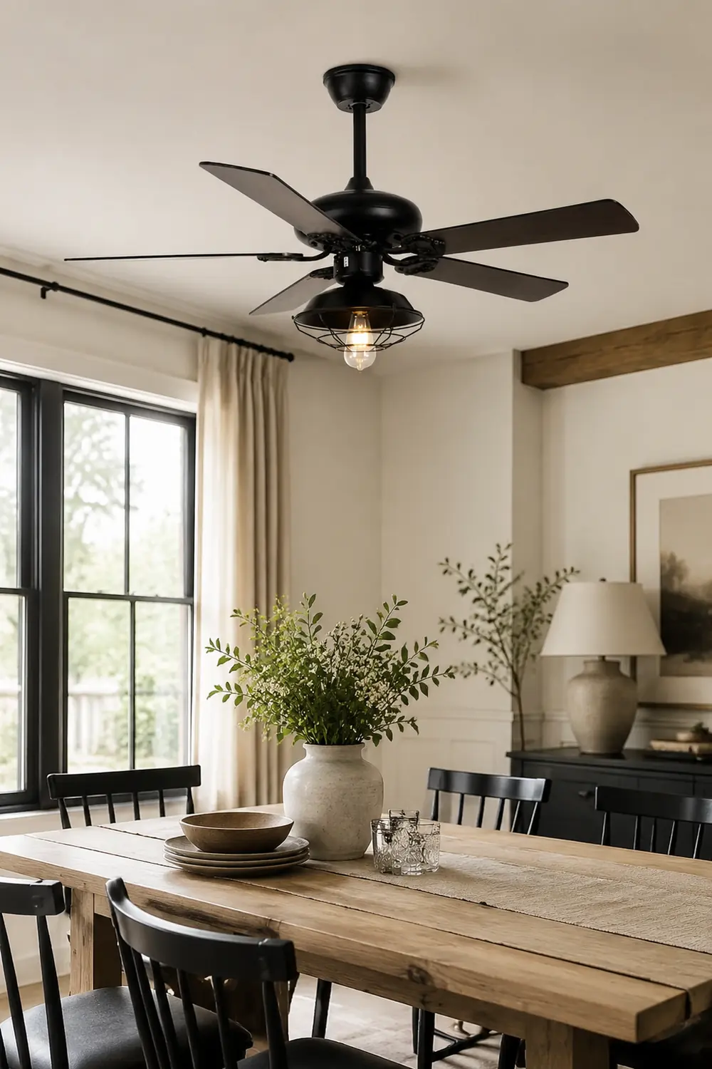 Alessio Industrial 5-Blade Black Ceiling Fan with Light, 4 Style, DIA 42.1'' - Lumpaz