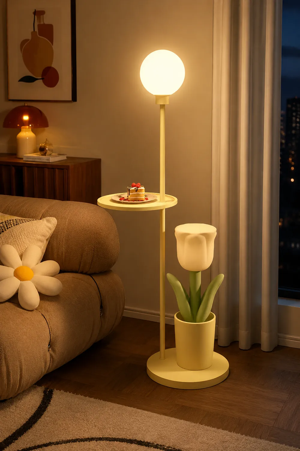 Lily Modern Floor Lamp Pink/Yellow/Purple Metal/Glass Bedroom - Lumpaz