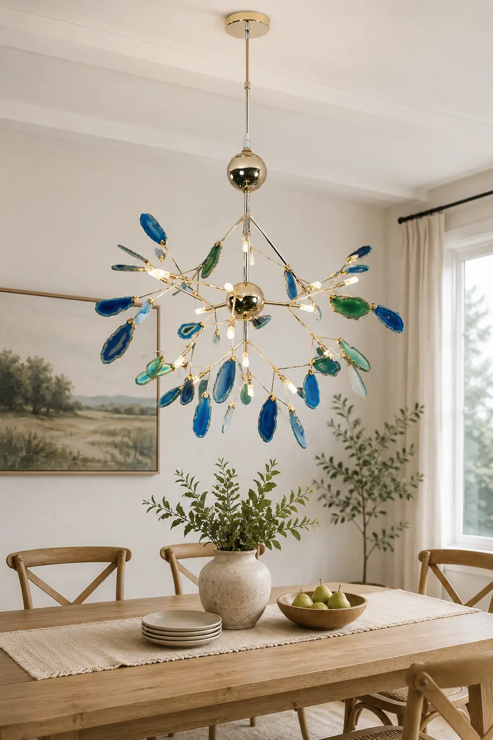 Javon Artistic Leaf Agate Pendant Light Blue/Green/Colorful Dining Room - Lumpaz