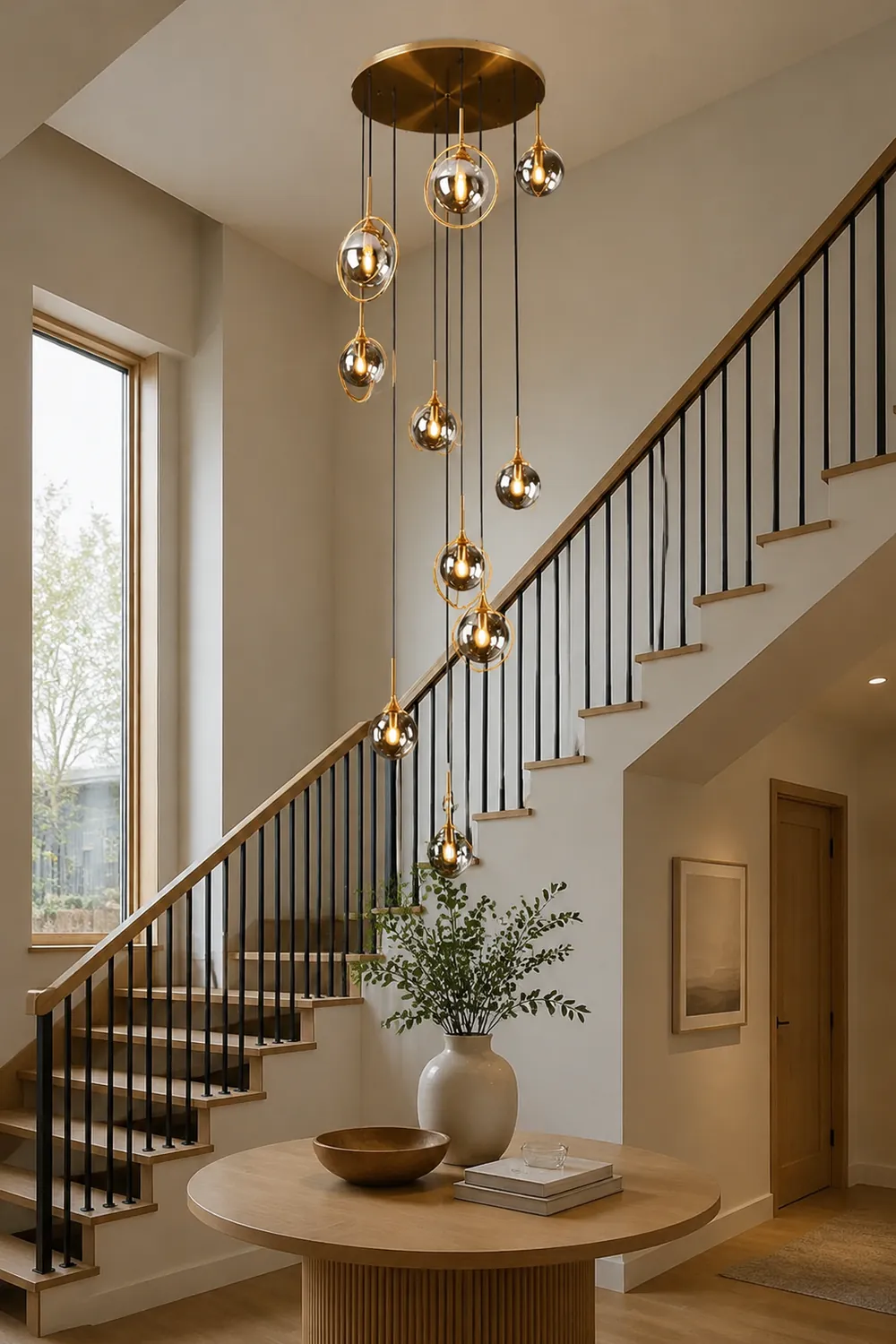 Hailie Modern Spiral Ball Glass Staircase Chandelier, Clear/Amber/Smoke Gray - Lumpaz
