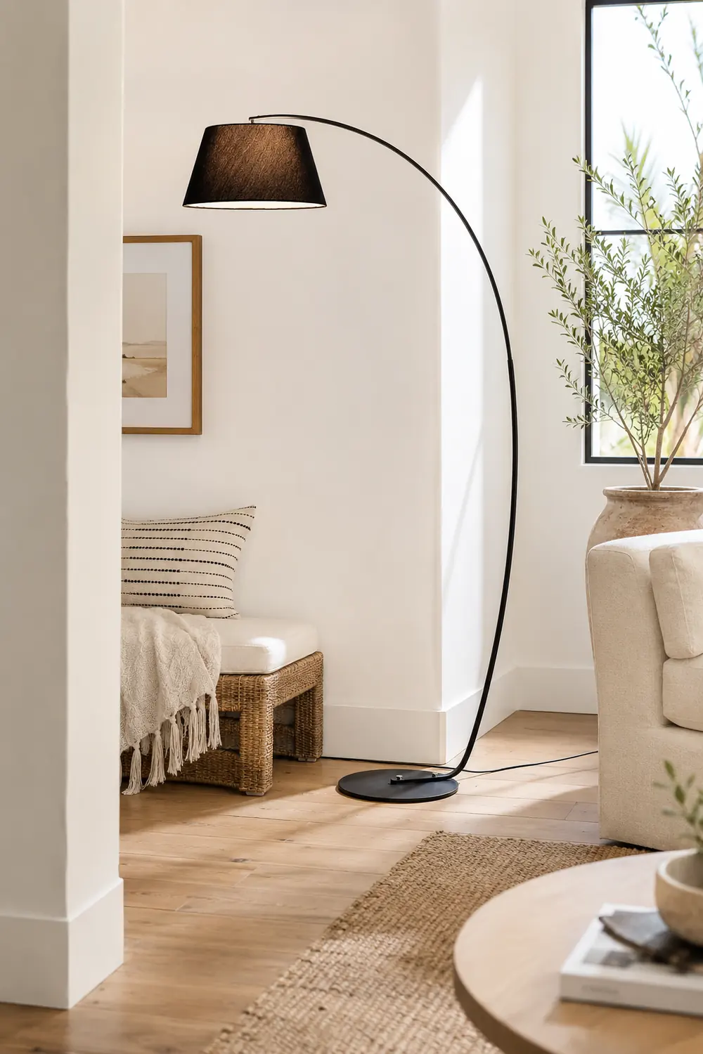 Salgado Modern Arc Fabric/Metal Floor Lamp, Bedroom/Living Room - Lumpaz