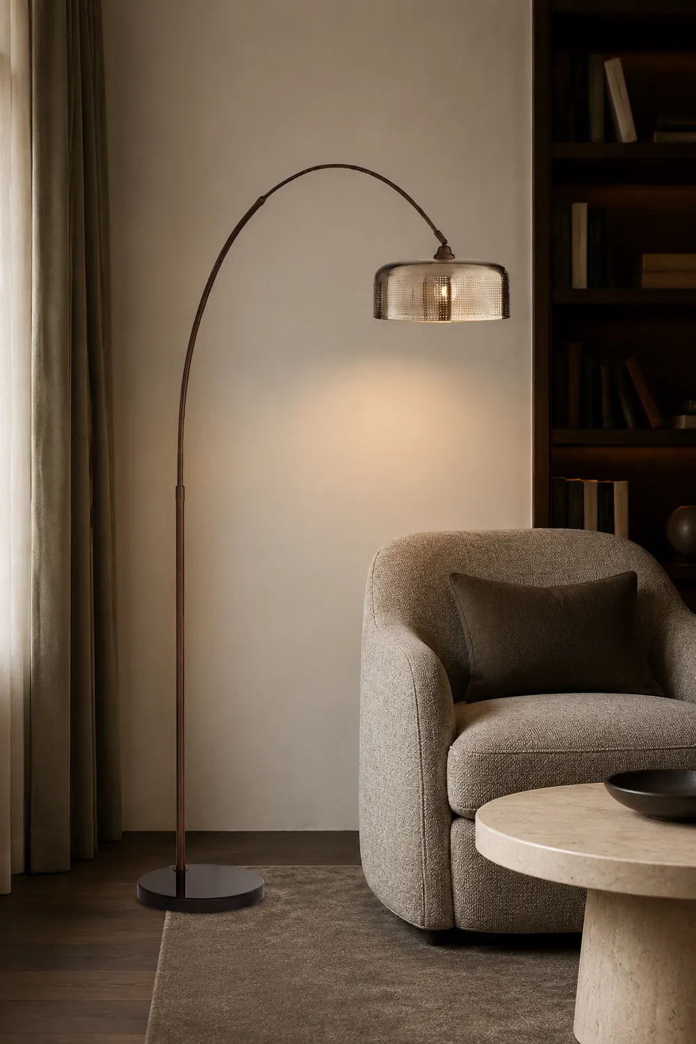 Hailie Retro Brown Curved Floor Lamp, Metal - Lumpaz