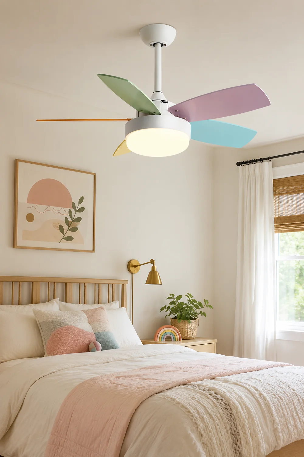 Morandi Modern 5-Blade Colorful DC Ceiling Fan with Light, LED, Summer, Bedroom - Lumpaz