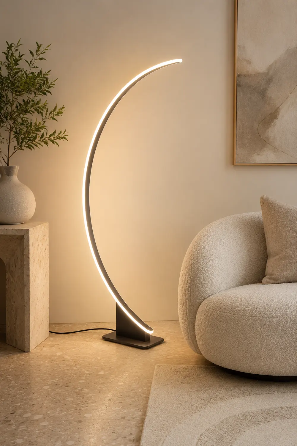 Edge Modern Minimalist Arched Metal Floor Lamp, Black - Lumpaz