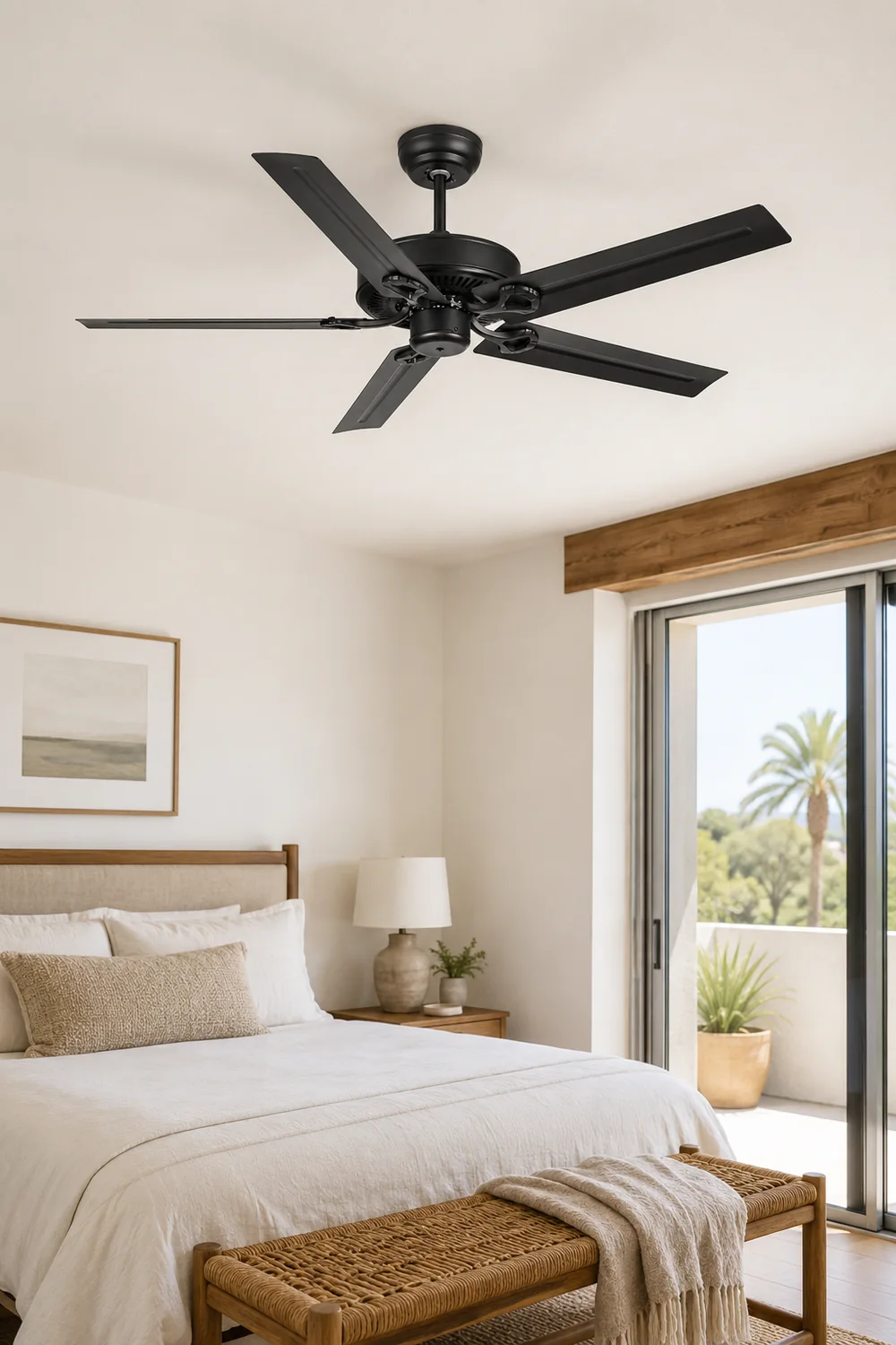 Alessio 5-Blade Industrial  DC Ceiling Fan, Black, Summer, 51'' - Lumpaz