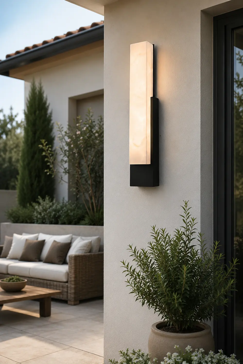 Waterproof Imitation Marble Shade LED Black Modern Outdoor Wall Light - Lumpaz