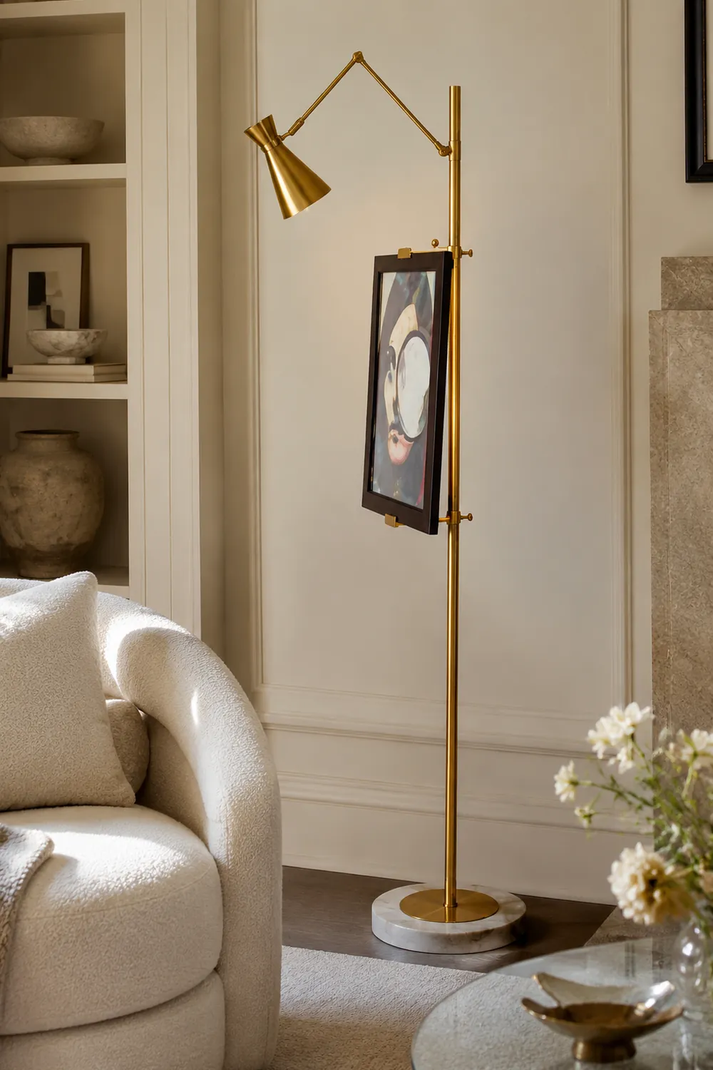 Carins Modern Art-deco Metal Easel Adjustable Floor Lamp, Brass - Lumpaz