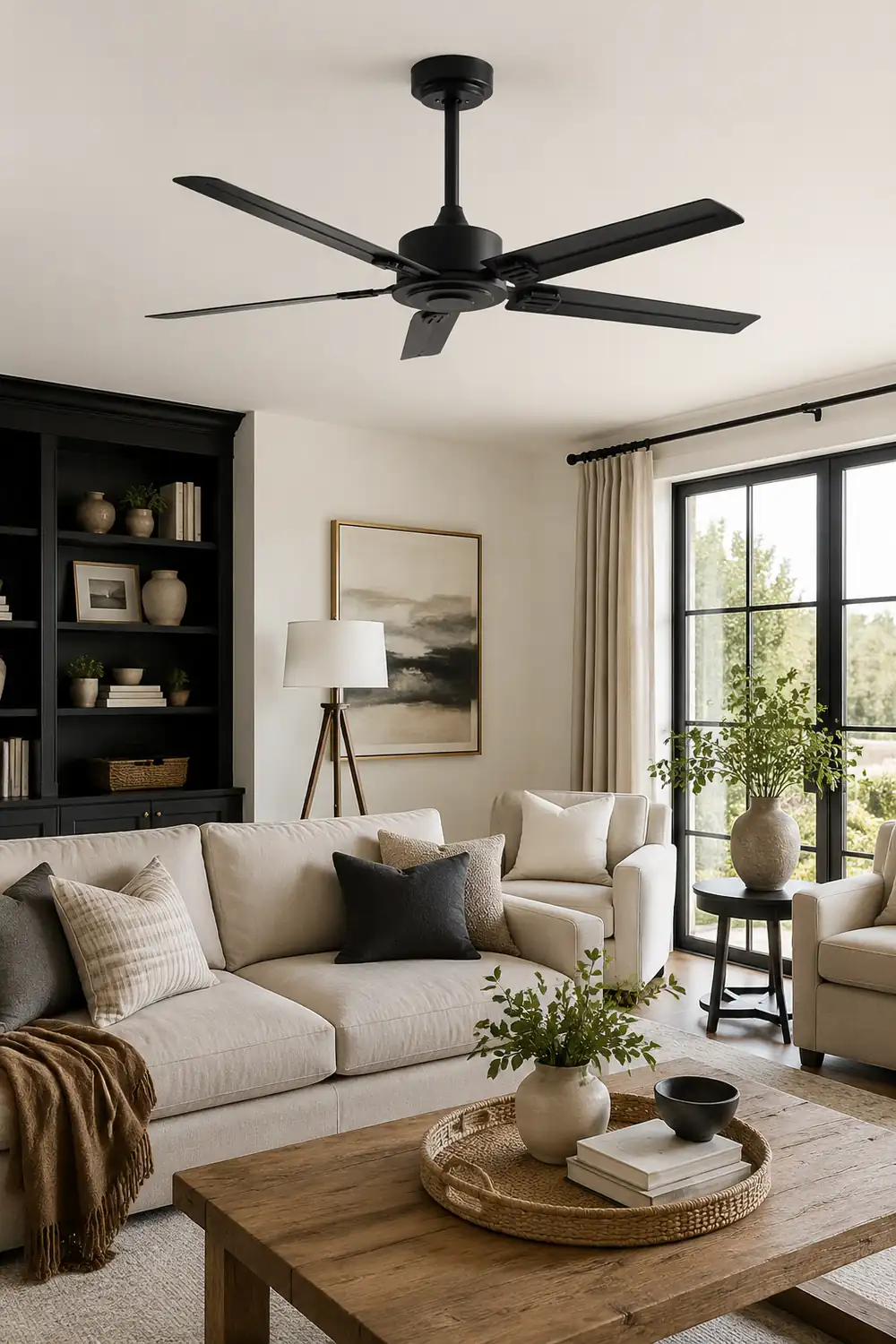 Alessio 5-Blade Industrial Black DC Ceiling Fan, Metal, 42'' - Lumpaz