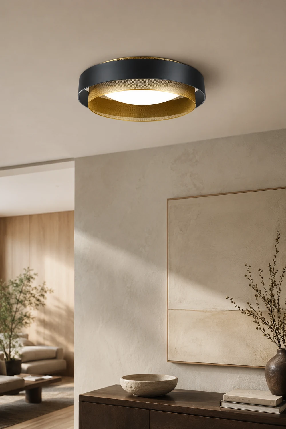 Quinn Modern Ring Metal/Acrylic Flush Mount Ceiling Light, White/Black - Lumpaz
