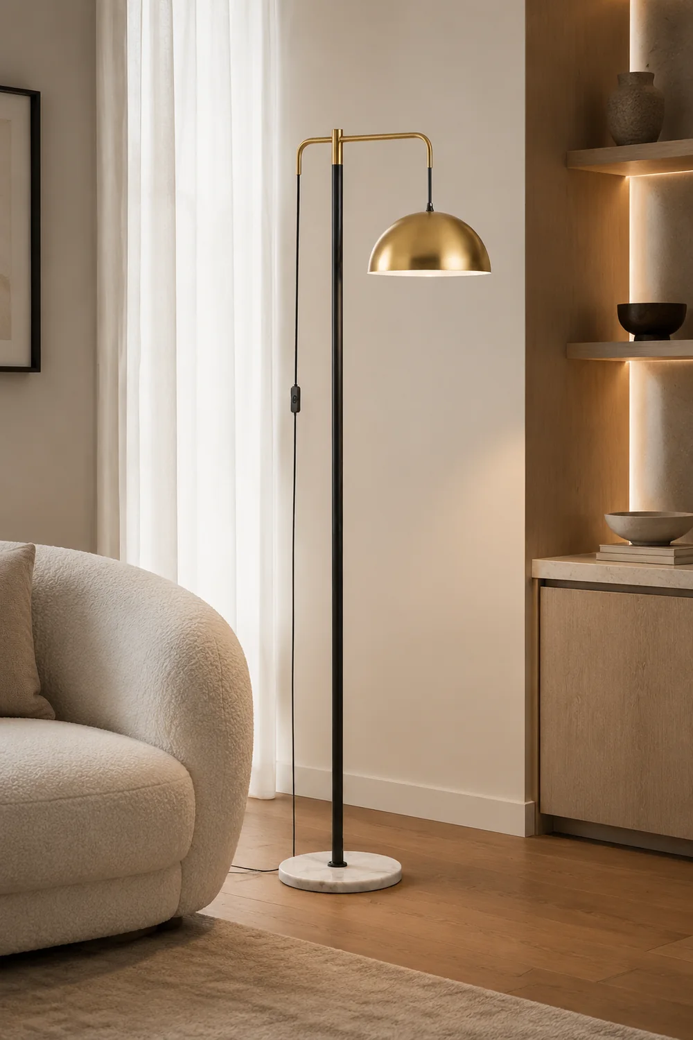 Carins Modern Metal Floor Lamp, Gold, Living Room - Lumpaz