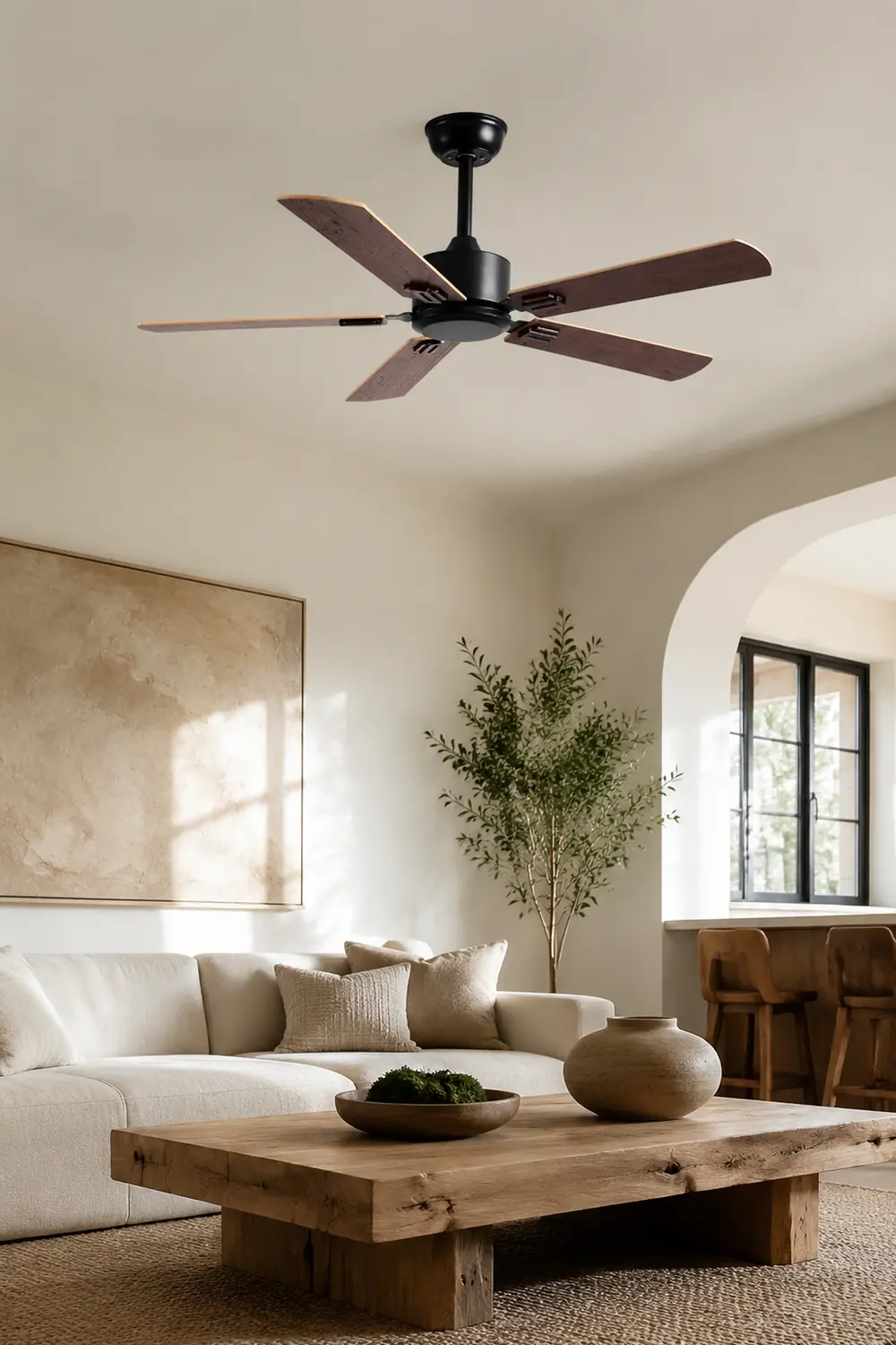 Haydn 5-Blade Modern Black & Coffee DC Ceiling Fan, Metal & Wood, 51'' - Lumpaz