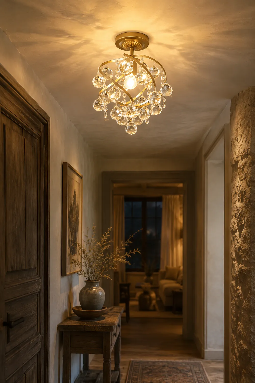 Marliyn Luxury Globe Crystal Semi-Flush Mount Ceiling Light, Brass - Lumpaz